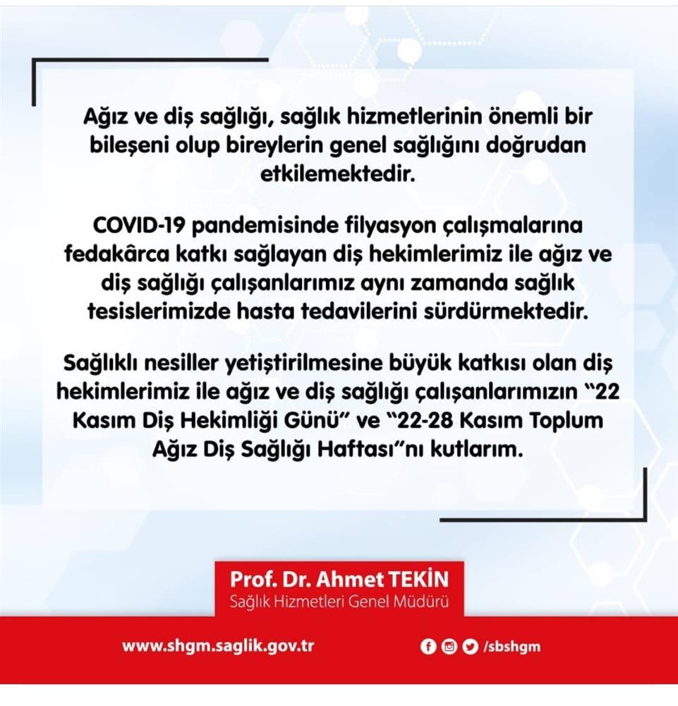 Genel Müdürümüz Prof. Dr. Ahmet TEKİN'in Diş Hekimleri Günü Mesajı